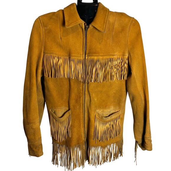 Jackets & Blazers - True Vintage 1940s 50s Western Buckskin Fringe Jacket Conmar rectangular zip